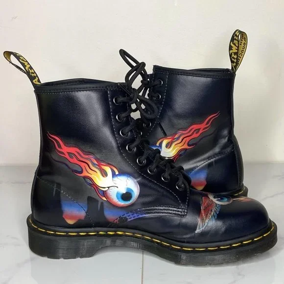 Dr. Martens x Rick Griffin 1460 Black Leather Eye Backhand Tattoo Boots 10 43